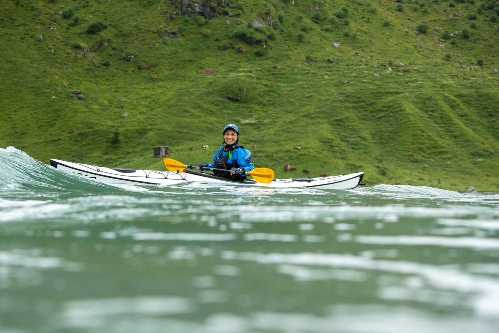 Monica paddling an Edge Alnes